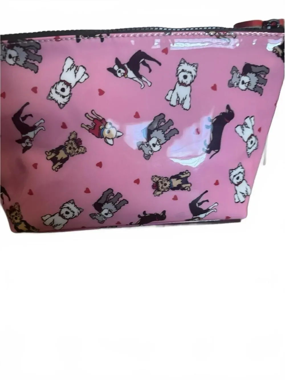 Marc Tetro Pink Dog Print Zip Makeup Cosmetic Bag Case Chihuahua Boston Terrier